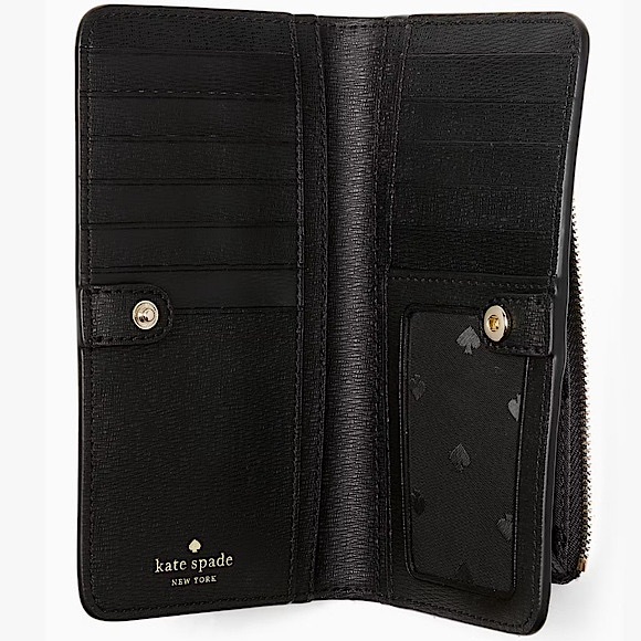 Kate Spade Black Refined Grain Leather Darcy Large Slim Bifold Wallet New w/ Tag - Picture 2 of 14